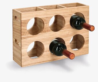 Bild av naturligt vinställ i ljust trä för sex flaskor