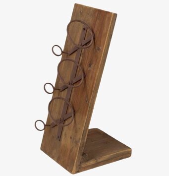 Foto: Rustikt vinställ i trä med metallringar, 3 nivåer